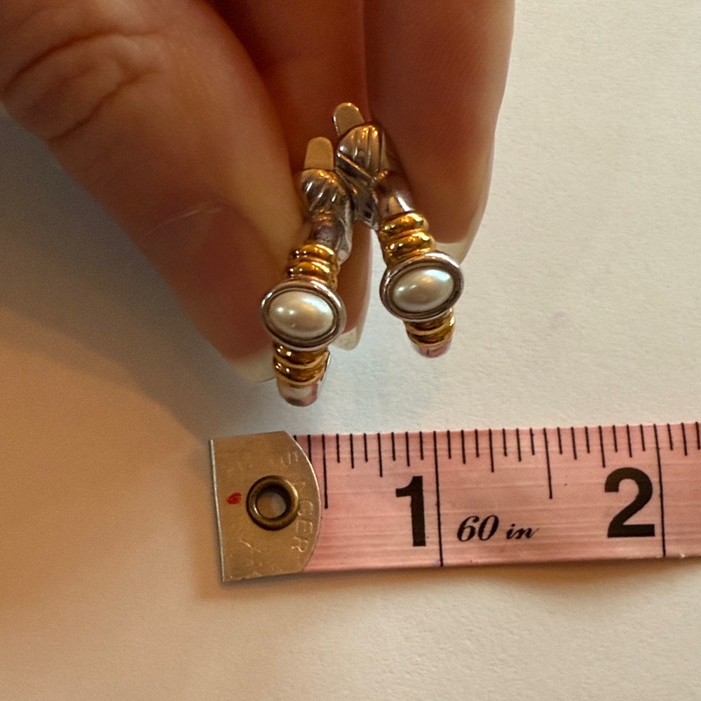 Vintage Gold and Silver Pearl Accent Hoop clip on Earrings - Unbranded